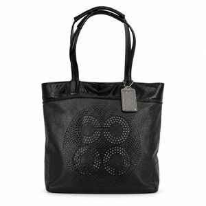 Coach Audrey Perforated Leather Tote Bag Black Grey Large Shoulder Handbag 17041